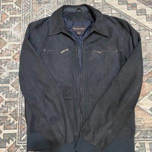 Genuine Leather Michael Kors Blue Suede Bomber Jacket Womens